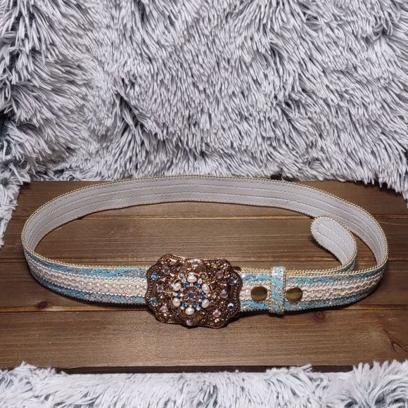 Blue Pearl Sparkle Statement Belt Unmarked - Picture 2 of 16